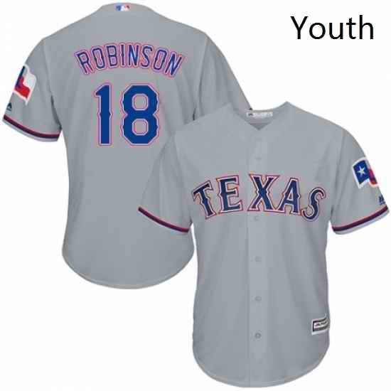 Youth Majestic Texas Rangers 18 Drew Robinson Replica Grey Road Cool Base MLB Jersey